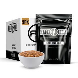 Ready Hour Black Bean Soup Case Pack – 20 Servings (5 Pouches) – Freeze-Dried Meals, Emergency Food Supply, Long Term Storage, Prepper Pantry, Instant Beans, Shelf Stable