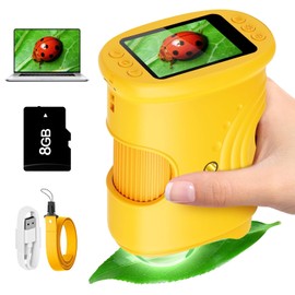 Alotwan Microscope for Kids 1000X Digital, Handheld Kids Microscope HD Screen Video Record, Portable Miniscope STEM Toys, Birthday Gifts for 3 4 5 6 7 8-12 Year Old Boys Girls, 8GB TF Card Included