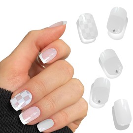 Semi Cured Gel Nail Strips French Nail Tips with Long-Lasting Semi Cured Gel Strips 20 PCS Set for Easy UV Application - Gel Nail Polish Strips UV Light for Nails Needed