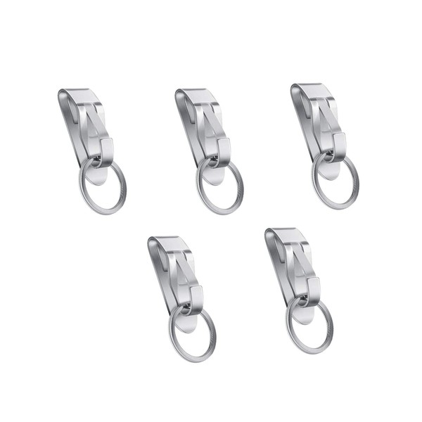 Hzyclzh Pack of 5 Belt Key Holder, Belt Key Ring Clip, Belt Key Ring, Stainless Steel Belt Key Clip, Metal Belt Clip, Removable, for Belts, Bags, Jogging Bottoms, silver