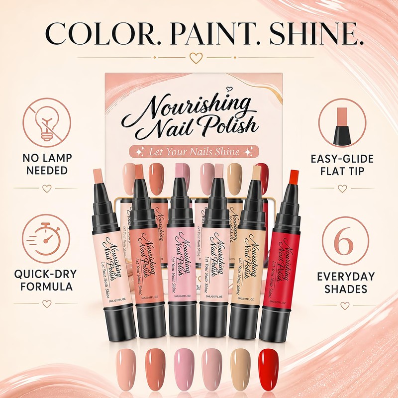 6 Pcs Quick Dry Nail Polish Pens, No UV Lamp
