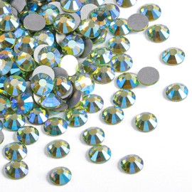 Beadsland 2880pcs Flat Back Crystal Rhinestones Round Gems for Nail Art and Craft Glue Fix,Peridot AB,SS6,1.9-2.1mm