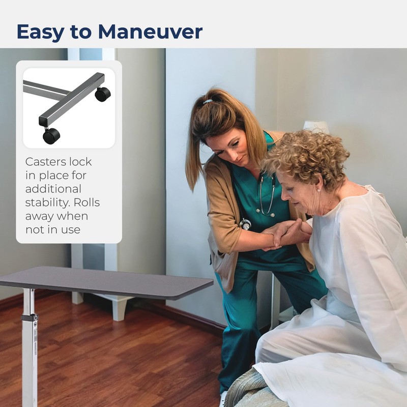 Drive Medical 13003 Non Tilt Top Overbed Table with Wheels,
