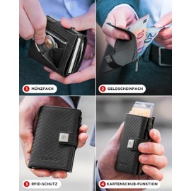 SF SCOFIELD Trinity Wallet, Pop Up Card Holder Men's with Coin Compartment 10 - 12 Cards, Credit Card Holder, RFID Protection, Card Wallet, Men's Wallet, Smart Wallet