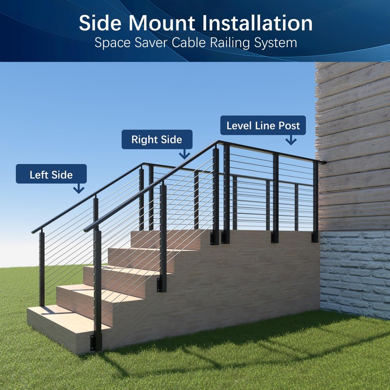Gyykzz Side Mount Cable Railing Post 36" (Post Body 44"),
