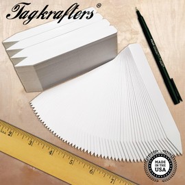 TAGKRAFTERS 6" x 5/8" White Premium Pot Stakes with Marker - 300 Pcs - Plastic Plant Tags and Labels - Nursery Garden Tree Labels Waterproof Writeable | Made in The USA |