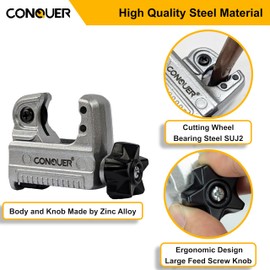 CONQUER Quick Adjust Tubing Cutter 1/8-inch to 7/8-inch (3-22mm) Pipe Cutter, Mini Tube Cutter, Copper Cutter, Heavy Duty Mini Pipe Cutter