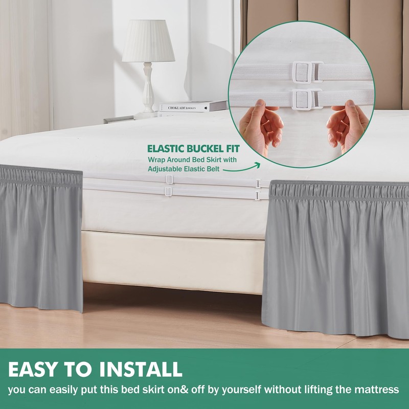 Biscaynebay Wrap Around Bed Skirts with Split Corners for Queen