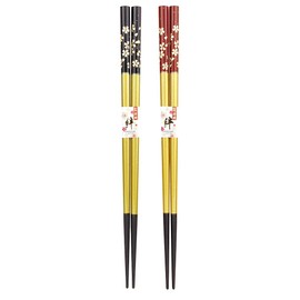 Couples Chopsticks Kinmai Cherry Blossoms, Black, Red, Dishwasher Safe, Design Includes Paulownia Box, Wrapping, Wedding Anniversary, Parents, Dad, Mom, Husband, Wife, Gold Wedding, Silver Wedding,