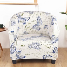 SearchI Club Chair Slipcover Stretch Barrel Chair Covers Printed Tub Chair Slipcovers Spandex Armchair Sofa Cover Removable Couch Furniture Protector Arm Chair Cover for Living Room(Beige Butterfly)