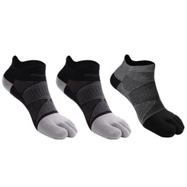 Azarxis Toe Socks Cotton Low Crew Athletic Running Ankle Five Finger Sport Lightweight Breathable Socks (Grey - 2 Pairs + Black - 1 Pair, Medium)