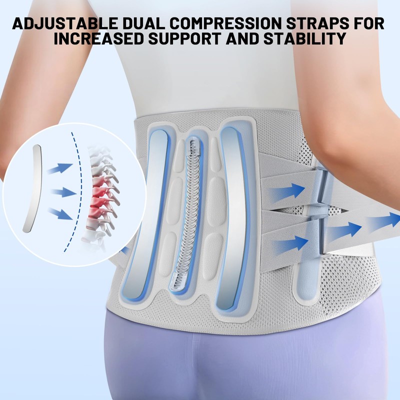 AUTOSAGE Heavy-Duty Adjustable Back Brace-Size XL(Belly 45.3-53.1 in), Features Removable