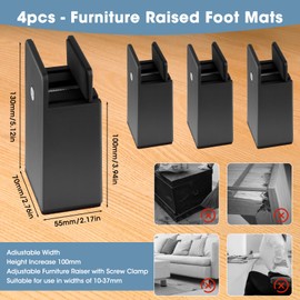 Furniture Risers, 10 cm, Pack of 4 Adjustable Table Raisers with Screw Clamp, Chair Raiser, Bed Raiser, Furniture Raiser, Sofa Raiser, Table Raiser, Bed Raiser for Wide, Square Furniture Risers