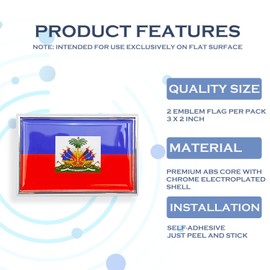 Perdecor Haiti Flag Sticker Emblem Haitian Decal Car Chrome Flags, 2 Pack, 3 x 2 inches