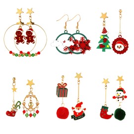 Naler Christmas Drop Dangle Earrings, Jewellery Set Gifts for Women Lady Girls Xmas Party Decoration Costume (Santa Claus, Christmas Tree, Gift Box, Christmas Socks and Gloves), 6 Pairs