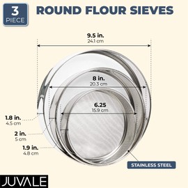 3-Piece Fine Mesh Sieve Strainer Set, Stainless Steel Professional Round Flour Sifters for Baking (3 Sizes)