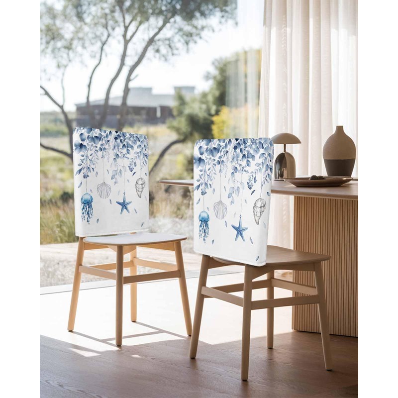 Anzona Blue Coastal Chair Back Covers for Dining Room, Eucalyptus
