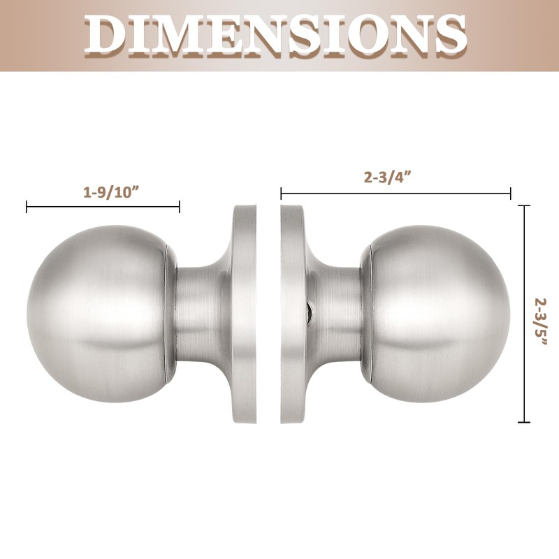 Probrico(10 Pack Round Satin Nickel Single Dummy Door Knobs, Individual