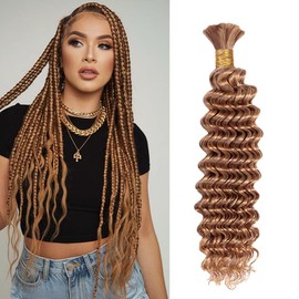 Deep Wave Bulk Human Hair For Braiding 20 Inch 50g/1Bundle No Weft Human Braiding Hair Extensions For Braids 30# Auburn Ginger Deep Wave Curly Bulk Human Hair 12A Wet And Wavy