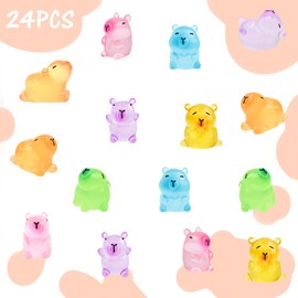Luminous Mini Capybara Figurines 24 Pieces Colorful Tiny Capybara for Dollhouse Miniatures Car Dashboard Fairy Garden Capybara Birthday Decorations
