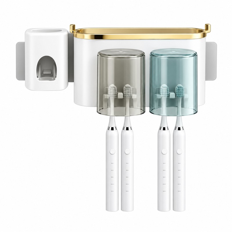 Wall Mounted Toothbrush Holder with Toothpaste Squeezer – Multifunctional Bathroom