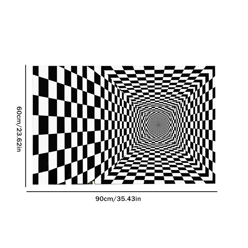 Black and White Checkered 3D Visual Effect Floor Rug Mat