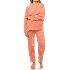 Womens Fleece Fluffy Comfortable Cozy Pajama Set Pullover Lounge Home Warm Wear for Winter Pink