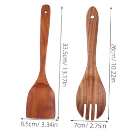 SHOWERORO 1 Set Wooden Salad Servers Spatula Fork Mixing Spoon Utensils for Cooking Serving Rustic Kitchen Tools with