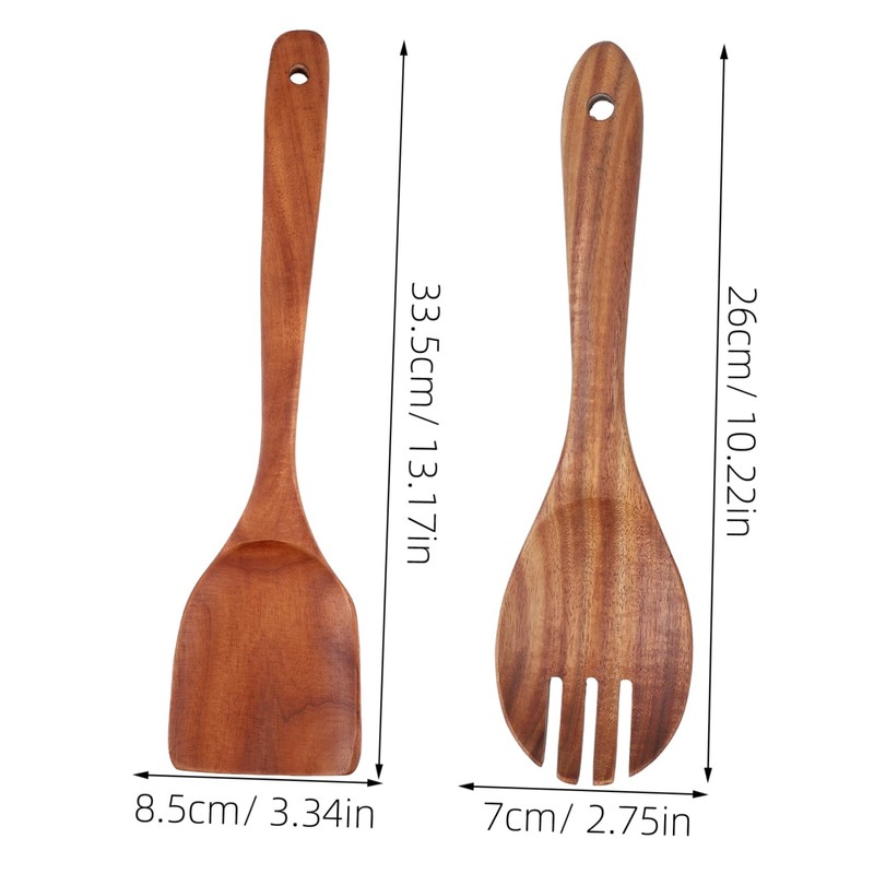 SHOWERORO 1 Set Wooden Salad Servers Spatula Fork Mixing Spoon