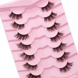 Vivis Half Lashes Corner Lashes Natural Looking Wispy Cat Eye Faux Mink False Eyelashes, Fluffy Curly Fox Eye, 7pcs Glue-On Eyelash Extensions C Curl/D Curl (B101)