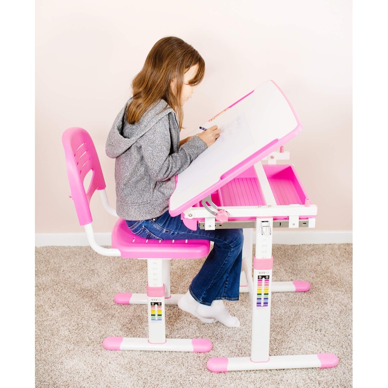 VIVO Pink Height Adjustable Children's Desk and Chair Set |