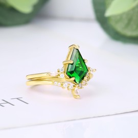 LAZLUVU 18K Gold Emerald Ring Kite Cut Engagement Rings for Women Unique Green Gemstone Wedding Bands Sets for Him and Her Size 8