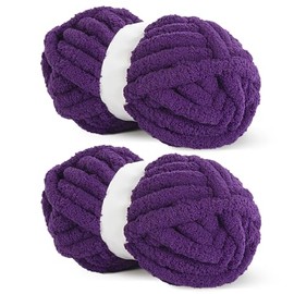 Hombys Dark Purple Chunky Chenille Yarn for Crocheting & Knitting, Super Bulky Yarn for Blankets, Soft Plush, 2 Jumbo Packs (27 yds, 8 oz Each)