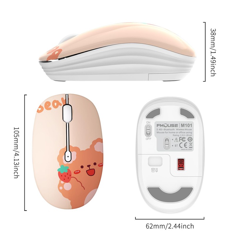 FMOUSE Lindo Mouse Bluetooth, Inalámbrico con tecnología 2,4 GHz, Ratón