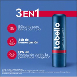 Labello Caring Beauty Red Bálsamo Labial 4.8 g | Color Rojo Intenso, Hidratación Duradera con Vitamina E y Aceite de Almendras Orgánico