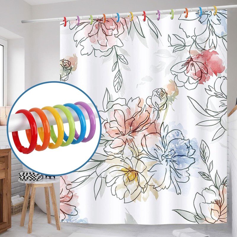 Qulable Colorful Shower Curtain Hooks - 12 Pcs Circular Plastic