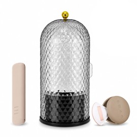 Makeup Brush Holder with Lid,3 Compartment Rotating Countertop