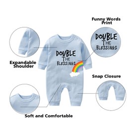 culbutomind Baby Twins Newborn Baby Boys Girl Double The Blessings Twice The Love Baby Bodysuit Clothes Outfits (blue double twice 6m)