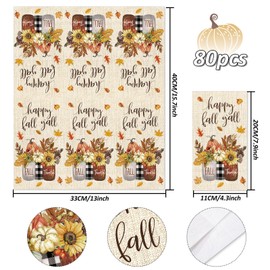 Whaline 80Pcs Happy Fall Guest Paper Napkins Pumpkin Leaves Floral 3 Ply Disposable Napkins Rustic Dinner Hand Napkin Towel for Autumn Thanksgiving Party Table Decor