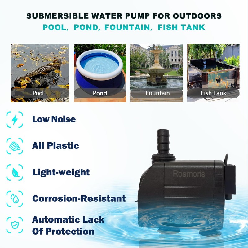 Roamoris Automatic Fountain Pump With Level Sensor,110V Small Submersible Water