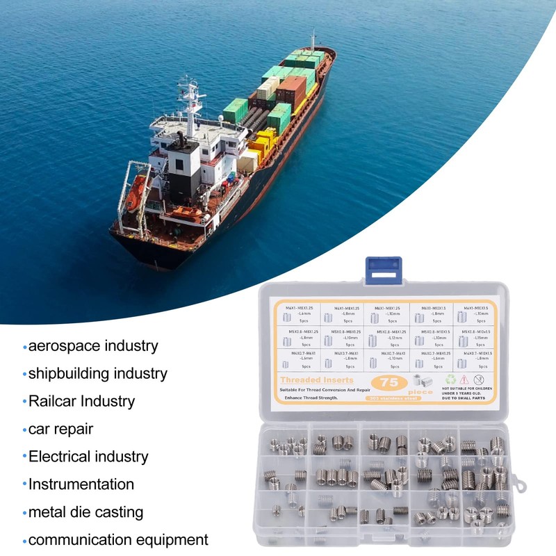 75Pcs Threaded Inserts Nuts, Threaded Inserts Set, Stainless Steel Threaded