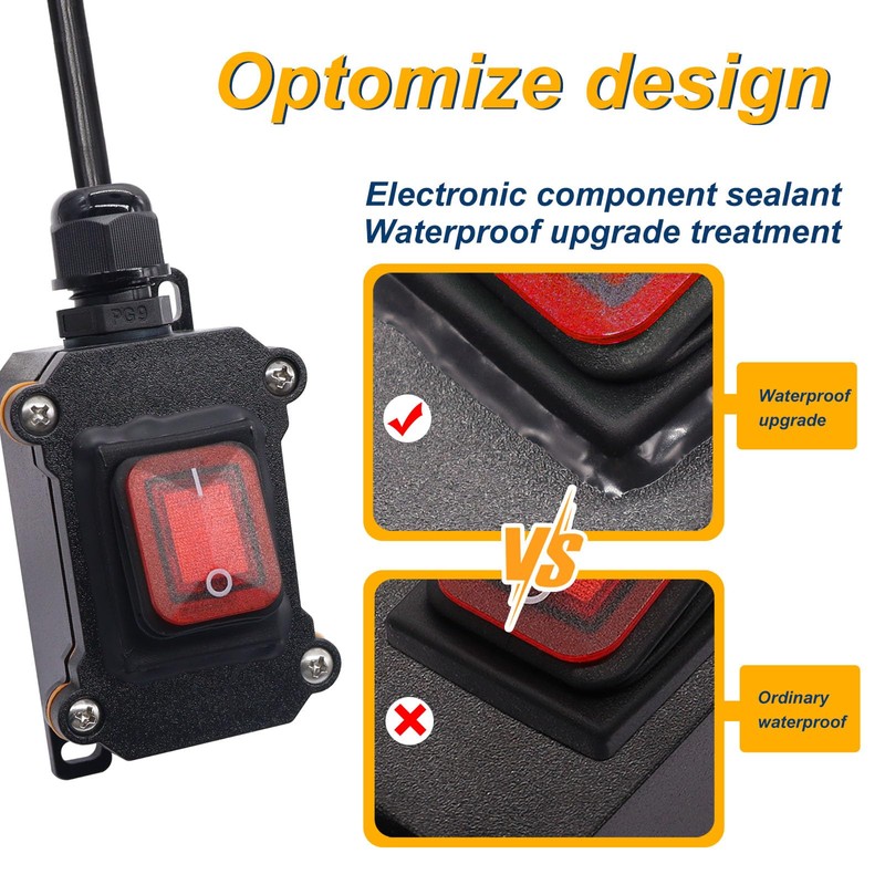 weideer Extension Cord with Switch On/Off,IP67 Waterproof Inline Cord Switch