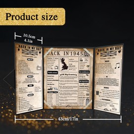 back in 1945 Poster UK 80th Birthday Gifts for Men Women, Vintage Happy 80th Birthday Decoration Supplies for 80 Year Old Grandpa Dad, Folded, Black