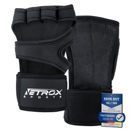 NetroxSports® Training Gloves with Wrist Bandage for Strength Training, Bodybuilding & Crossfit, Non-Slip for Men and Women, black, l
