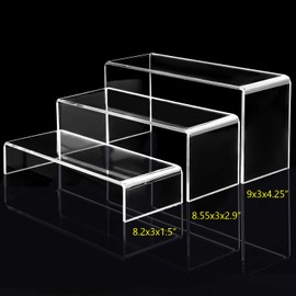 Goabroa Clear Acrylic Display Risers, Rectangle Stands Shelf for Display 6 Pcs 2 set 9"x3"x4.25", 8.5"x3"x2.9", 8.2"x3"x1.5"