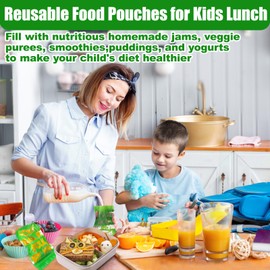 XANGNIER 10 Pack Reusable Food Pouches for Bento Box,Fun Lunch Box Accessories,Refillable for Applesauce Yogurt Smoothie & Puree Squeeze Pouch,Lunch Food Storage Containers
