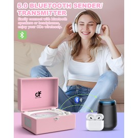 Rechargeable CD Player with Upgraded Speakers Bluetooth in/Out Retro CD Player Pink Leather Portable Music Box for Home Decor