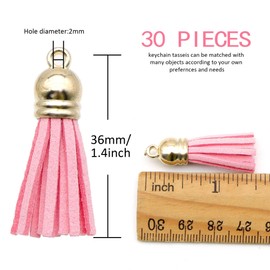 David accessories Keychain Tassels Pendants,Leather Tassels for Jewelry Making Colored Tassel Pendant for Keychain Accessories Craft and Earrings Bracelets Making 30pcs 1.4Inch (Pink, Gold Caps)