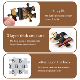 Vintage Cat Puzzles for Adults 1000 Pieces，PICKFORU Retro Cat Library Themed, Book Kitten Bookshelf Jigsaw Puzzles Collage Challenge