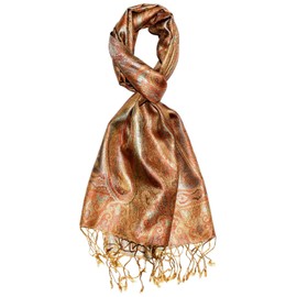 Lorenzo Cana - Men's Silk Scarf 100% Silk Jacquard Woven Harmonious Colours with Fringes 35 cm x 160 cm Paisley Pattern Silk Scarf, Gold, yellow, orange, green, cream